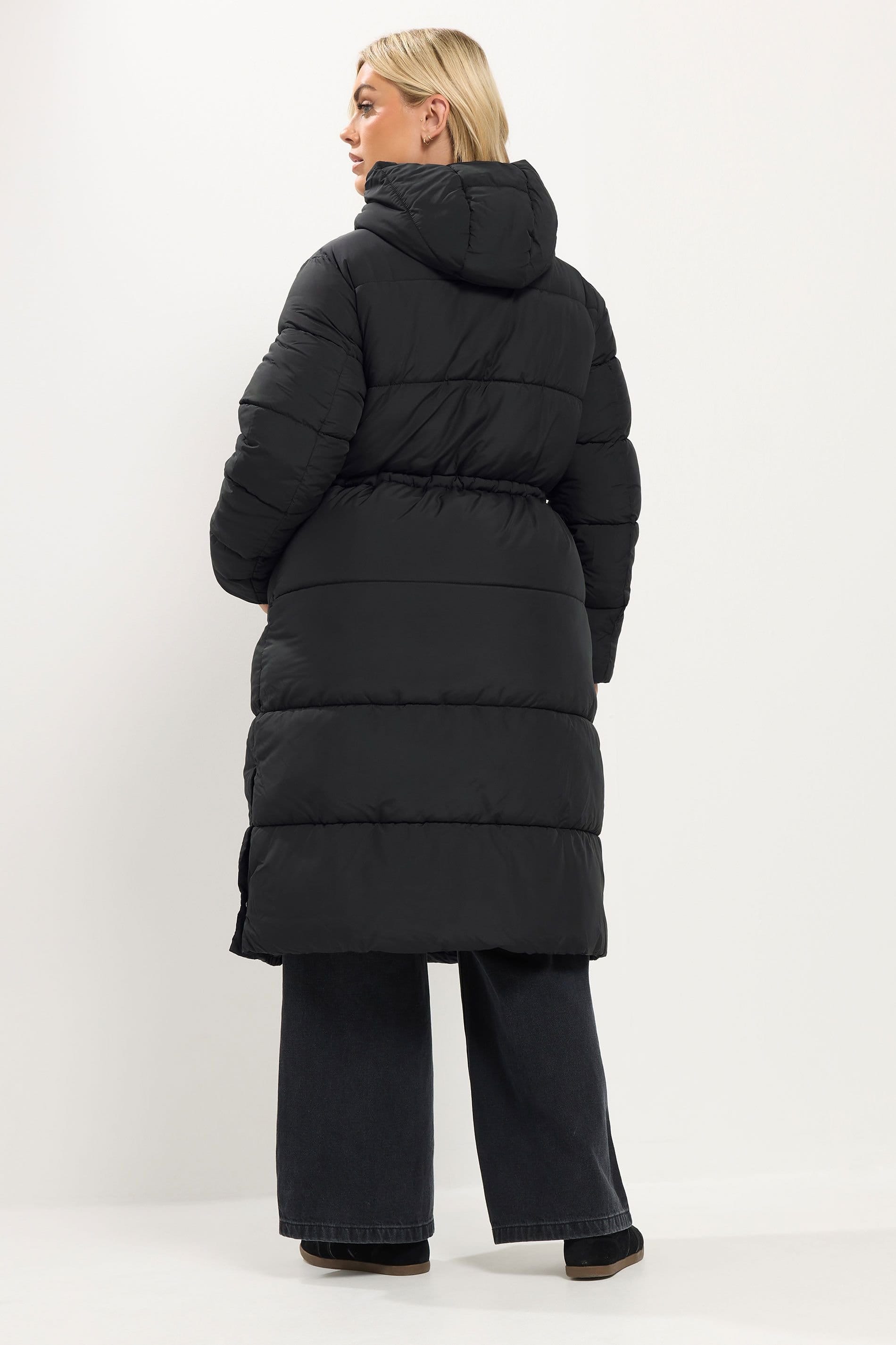 Yours Yours Women's Longline Puffer Coat in Black - 4
