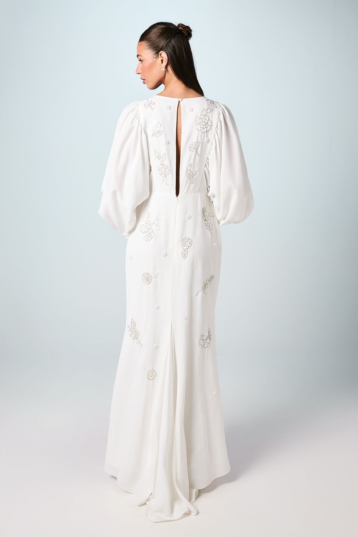 Coast Coast Women's Premium Beaded Floral Embellished Long Sleeve Wedding Dress in Ivory - 3