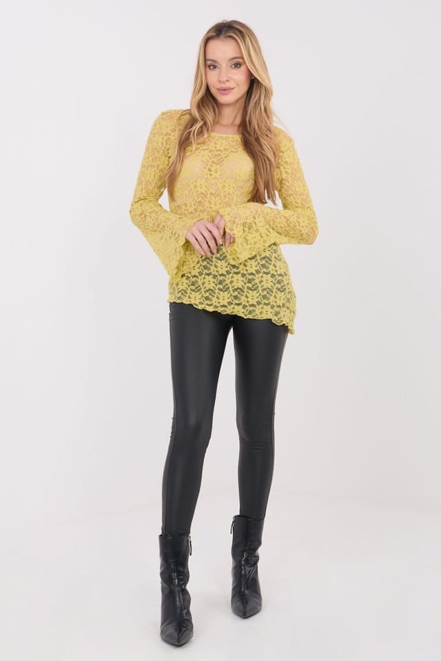 Love Lace Love Lace Women's Elegant Lace Bell Sleeve Blouse with Round Neck in Green - 2