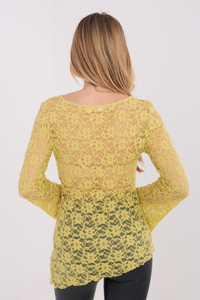Love Lace Love Lace Women's Elegant Lace Bell Sleeve Blouse with Round Neck in Green - 3