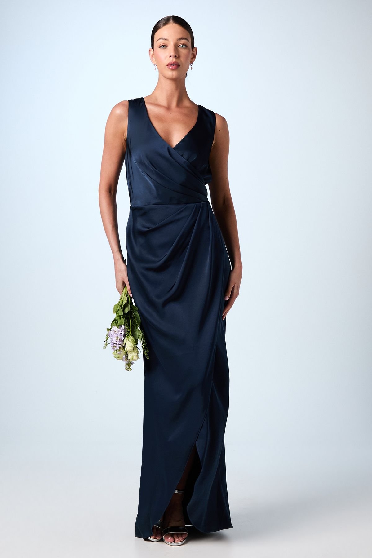 Coast Coast Women's Ruched Waist Detail Satin Bridesmaid Dress in Navy - 2
