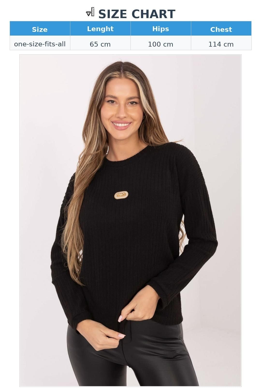 Love Lace Love Lace Women's Cotton Elastane Ribbed Patch Round Neck Sweater in Black - 4