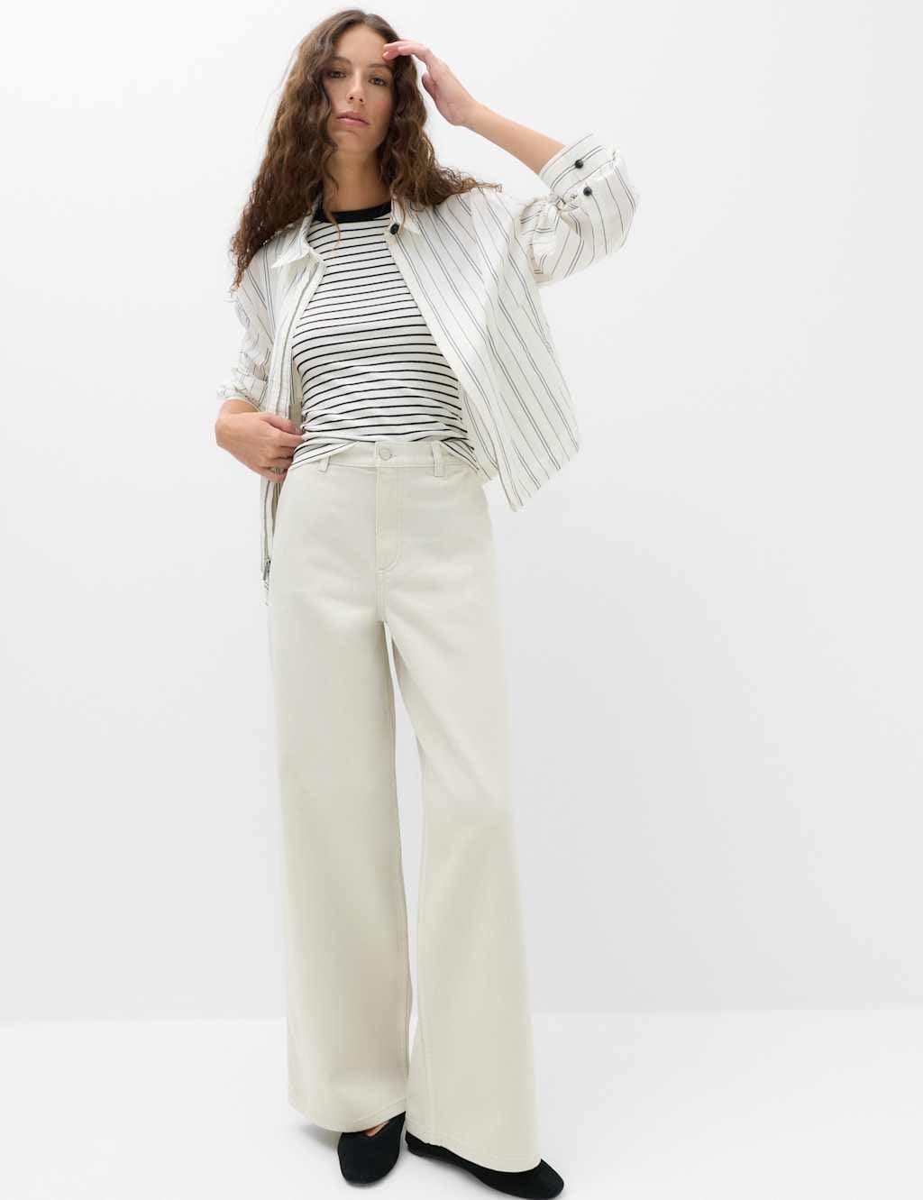 Marks & Spencer M&S High Waisted Smart Wide Leg Jeans Stone