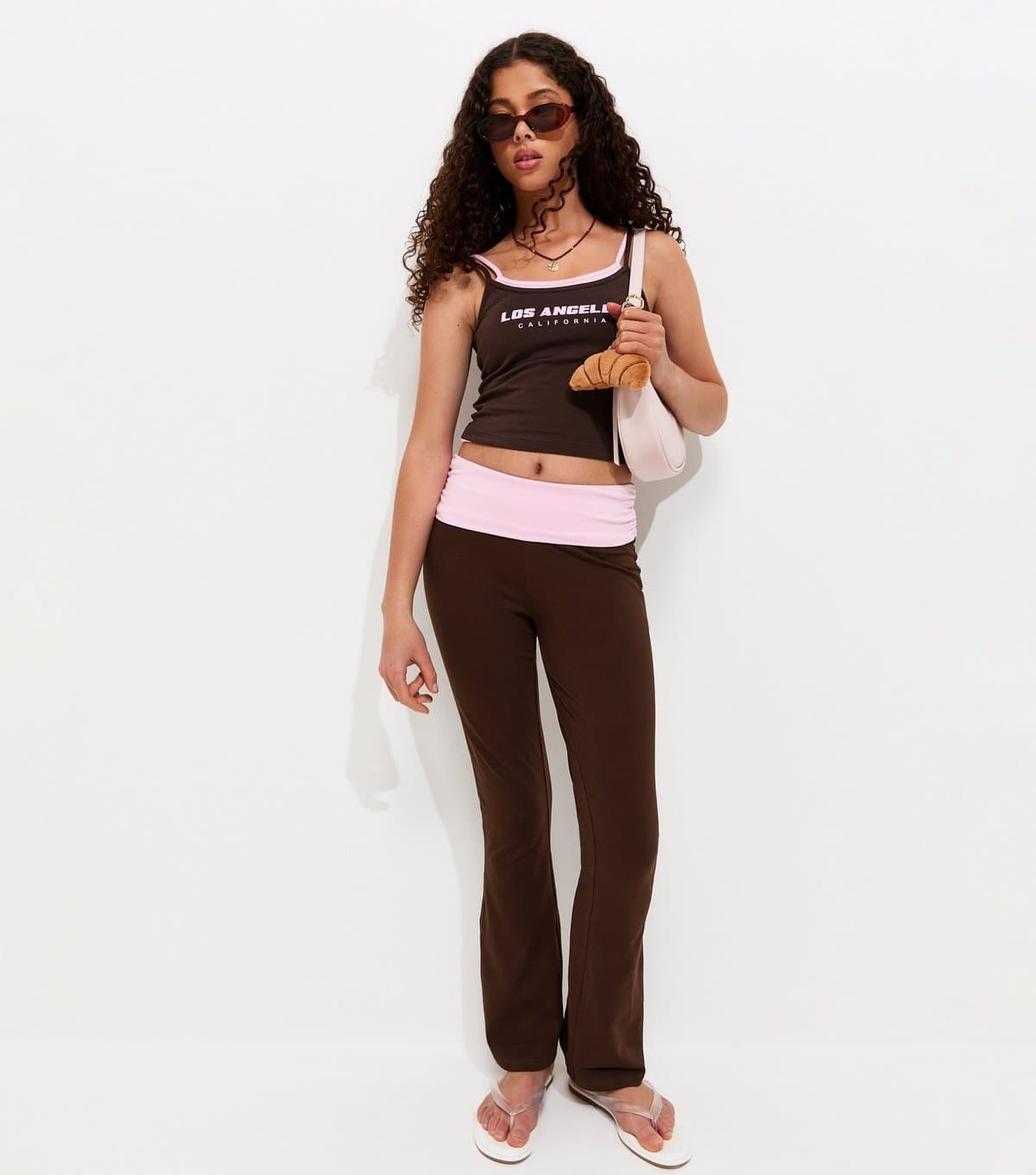 New Look Girls' Dark Brown Cotton Rich Fold Waist Flared Leggings New Look