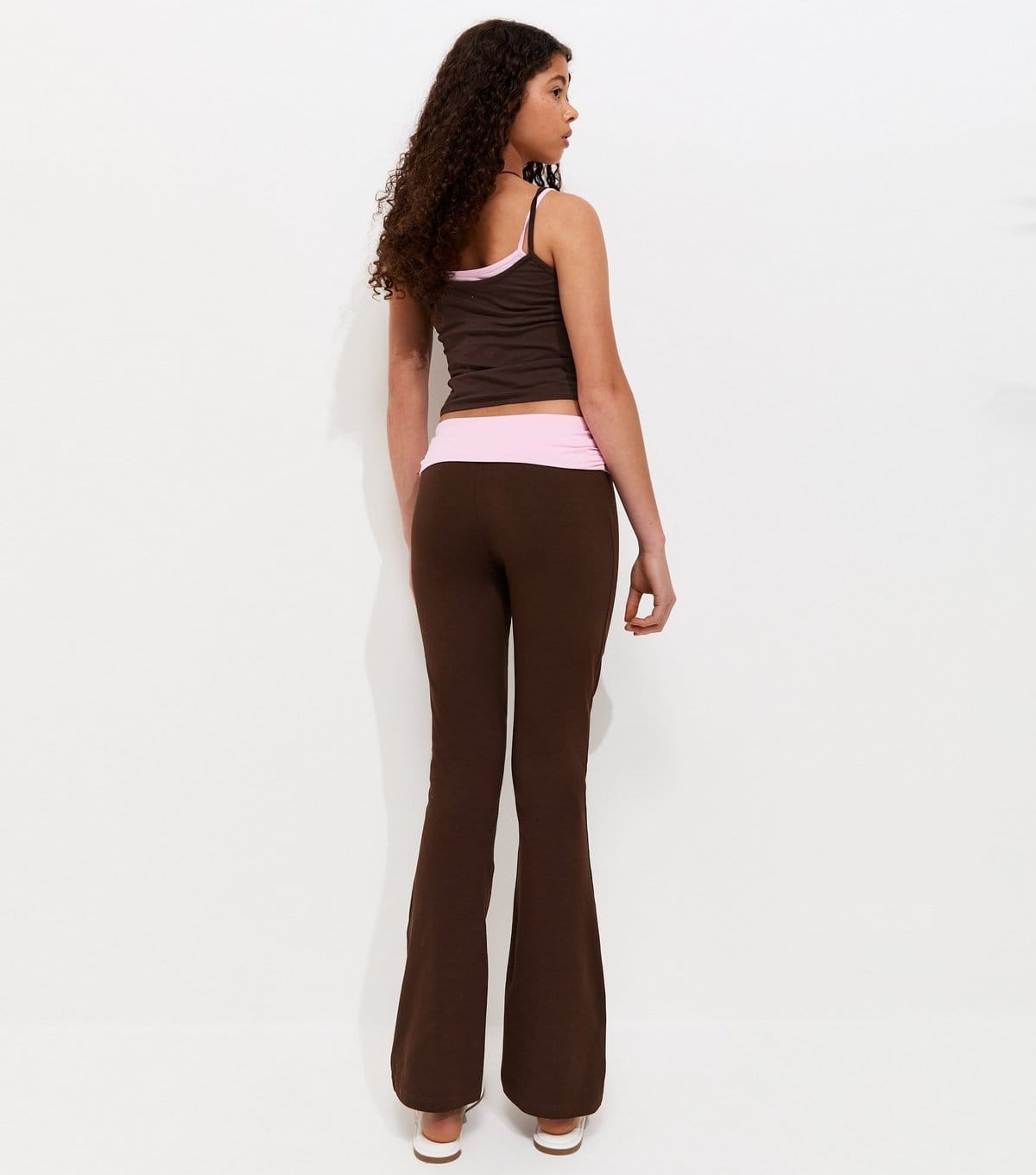 New Look Girls' Dark Brown Cotton Rich Fold Waist Flared Leggings New Look - 4