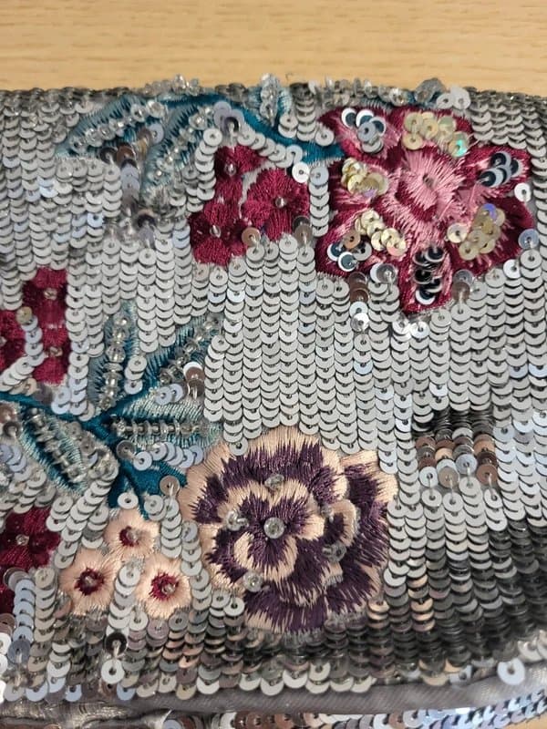 New Look New Look Silver Sequin Floral Embellished Bag