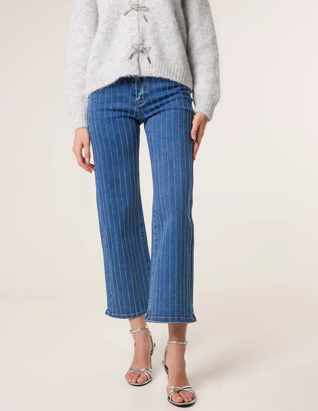 Blue Vanilla Vertical Stripe Diamante Jeans - 2