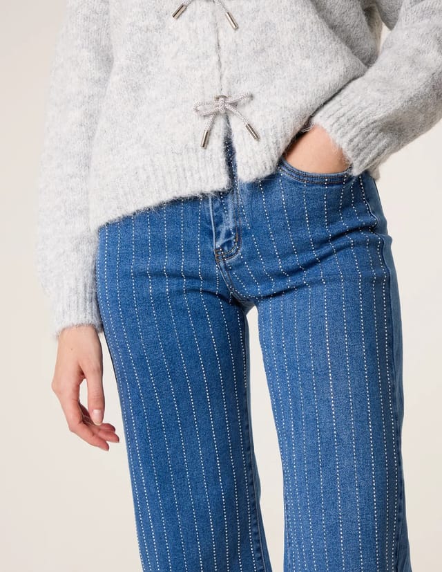 Blue Vanilla Vertical Stripe Diamante Jeans - 3