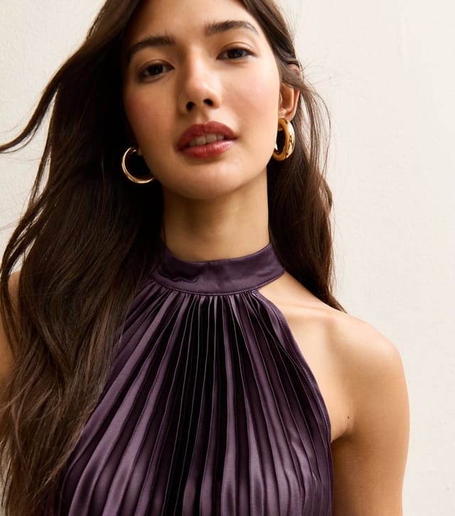 New Look Women's Dark Burgundy Pleated Halterneck Mini Dress New Look - 2