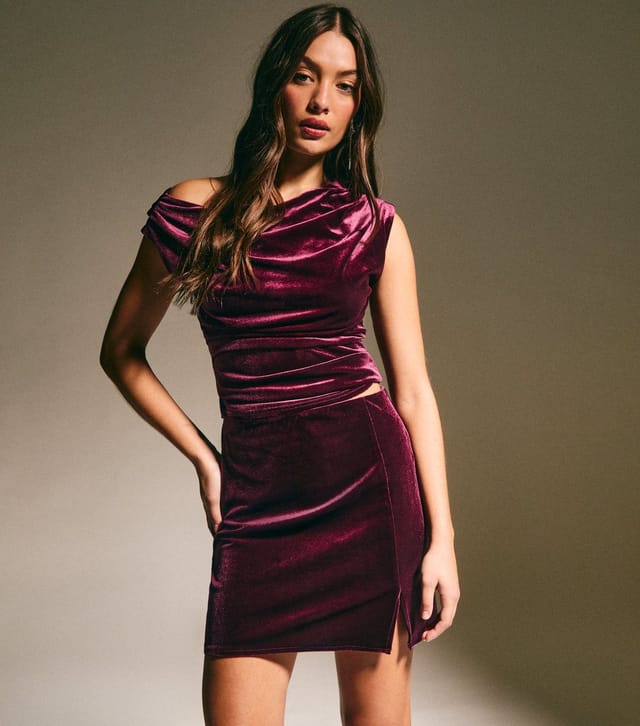 New Look Women's Dark Burgundy Velvet Split Hem Mini Skirt New Look - 3
