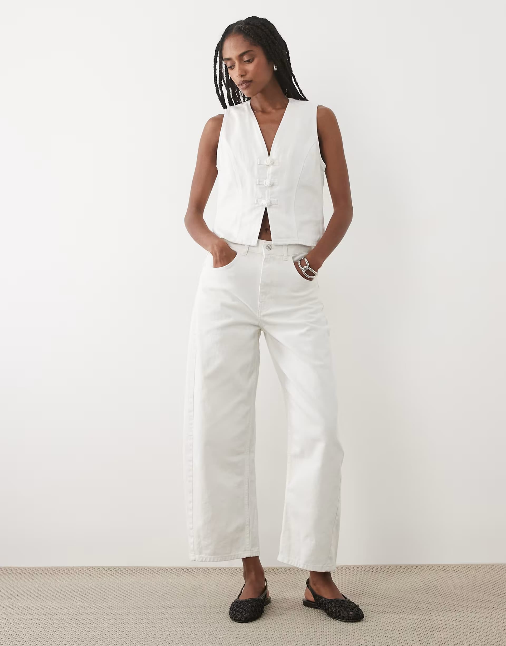 ASOS Mango Bimba 100% cotton barrel jean co-ord in white