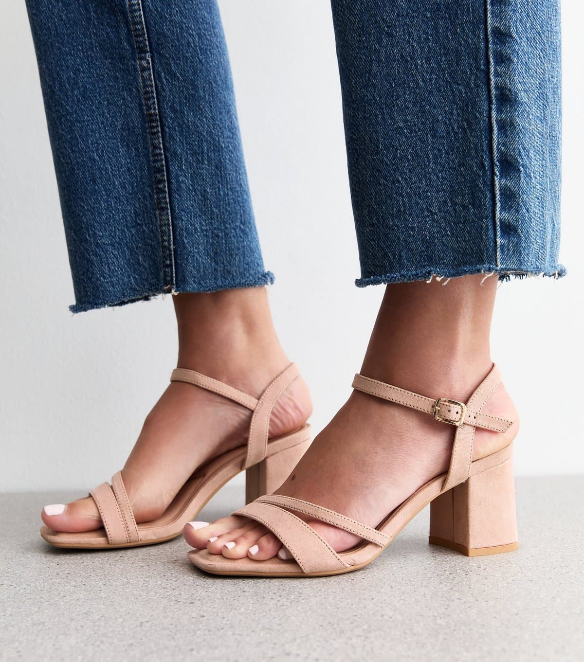 New Look Women's Wide Fit Cream Faux Suede Asymmetric Strap Sandals Vegan New Look