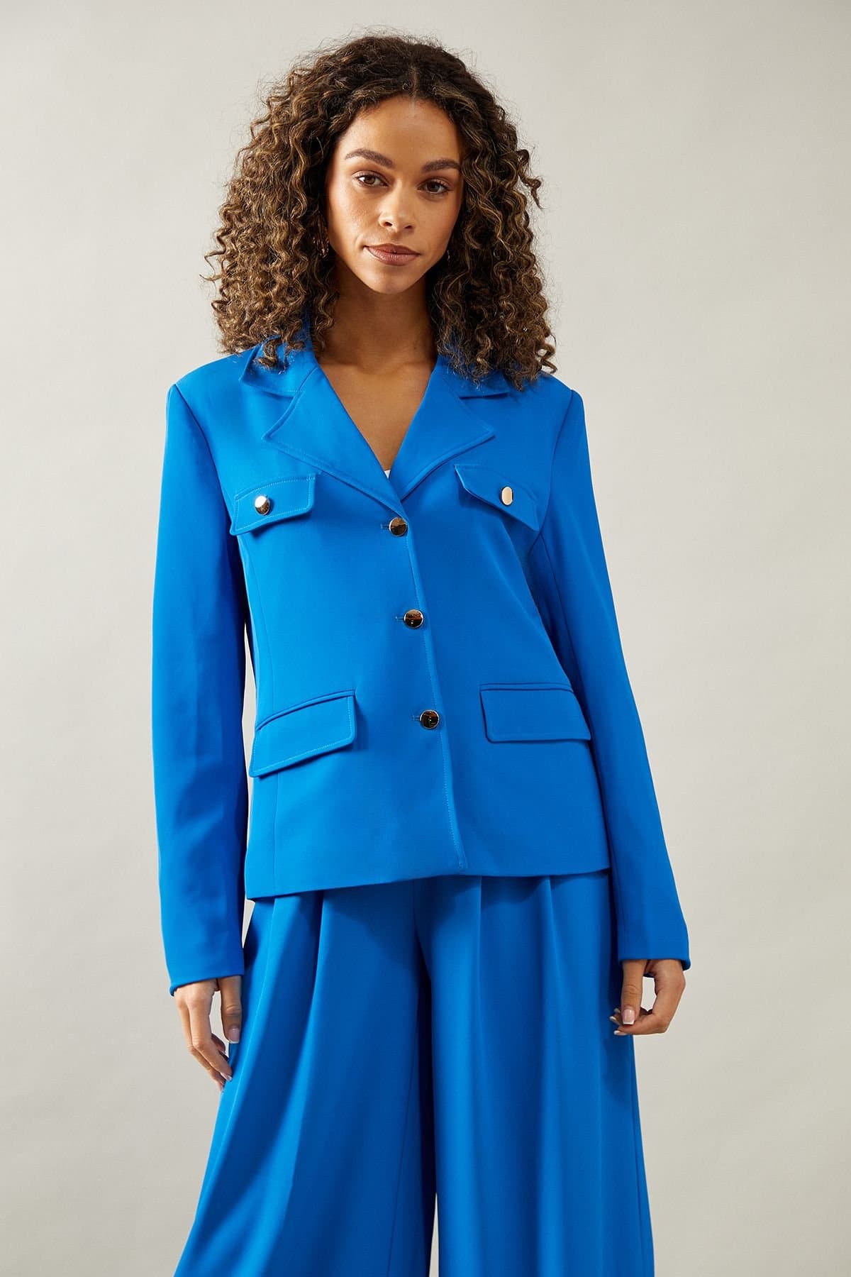 Wallis Wallis Cobalt Twill Four Pocket Button Through Blazer