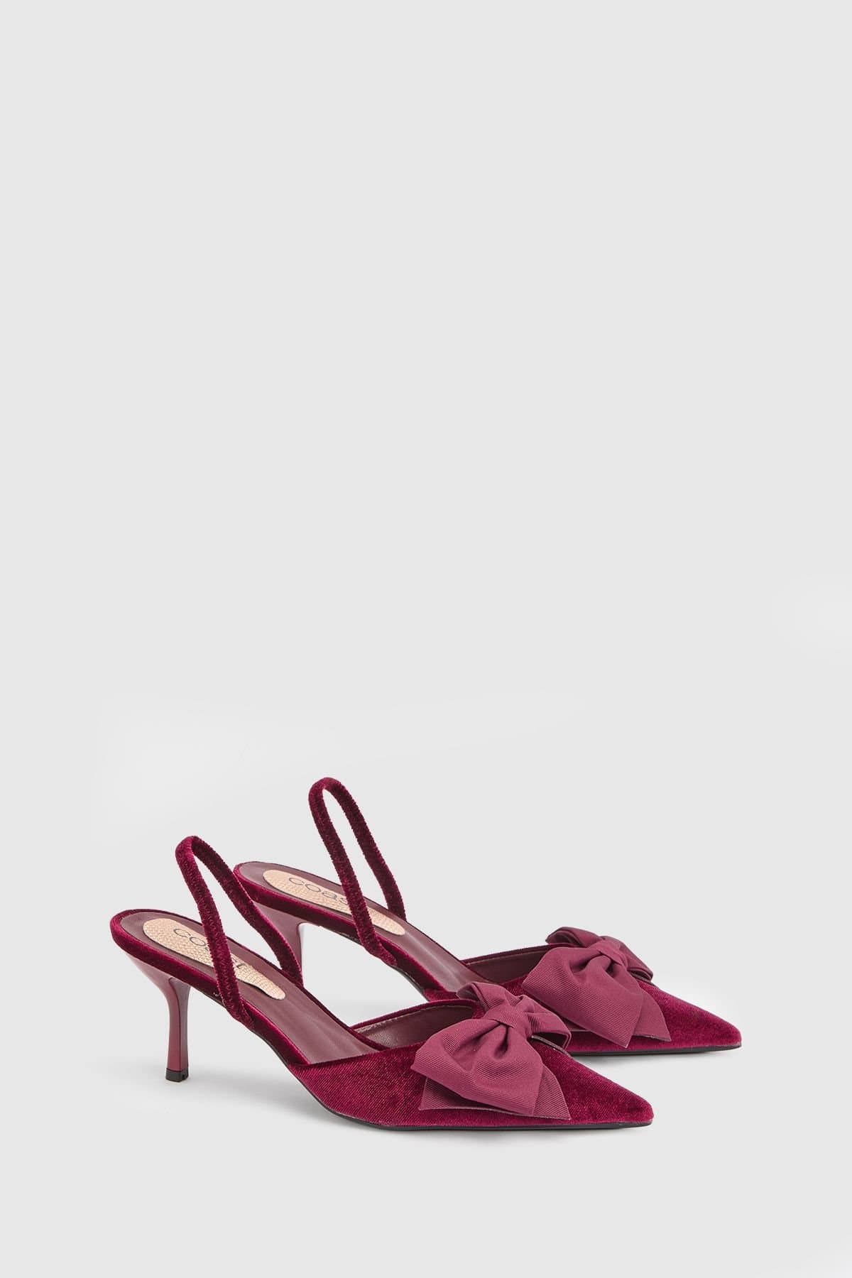 Coast Coast Women's Lina Velvet Slingback Bow Detail Medium Stiletto Heel Court Shoes in Berry
