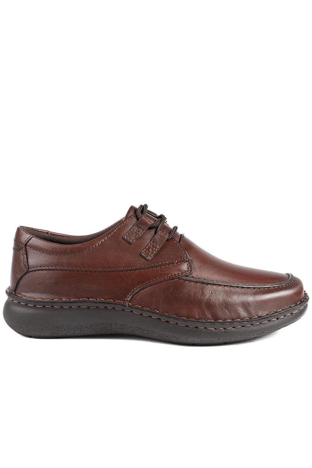 Pavers Pavers Men's Wide Fit Leather Casual Lace Up Shoes in Dark Brown - 2