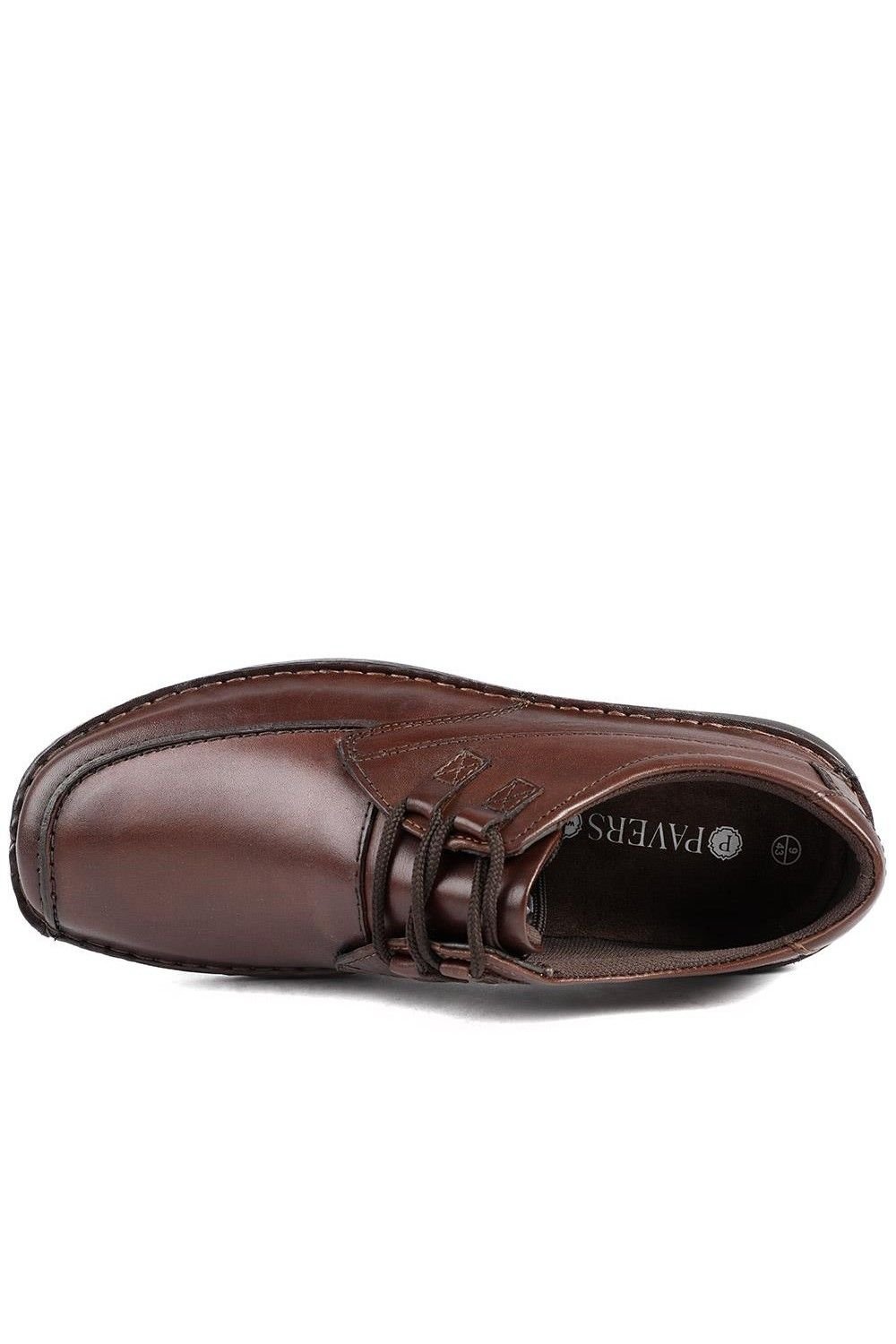 Pavers Pavers Men's Wide Fit Leather Casual Lace Up Shoes in Dark Brown - 4