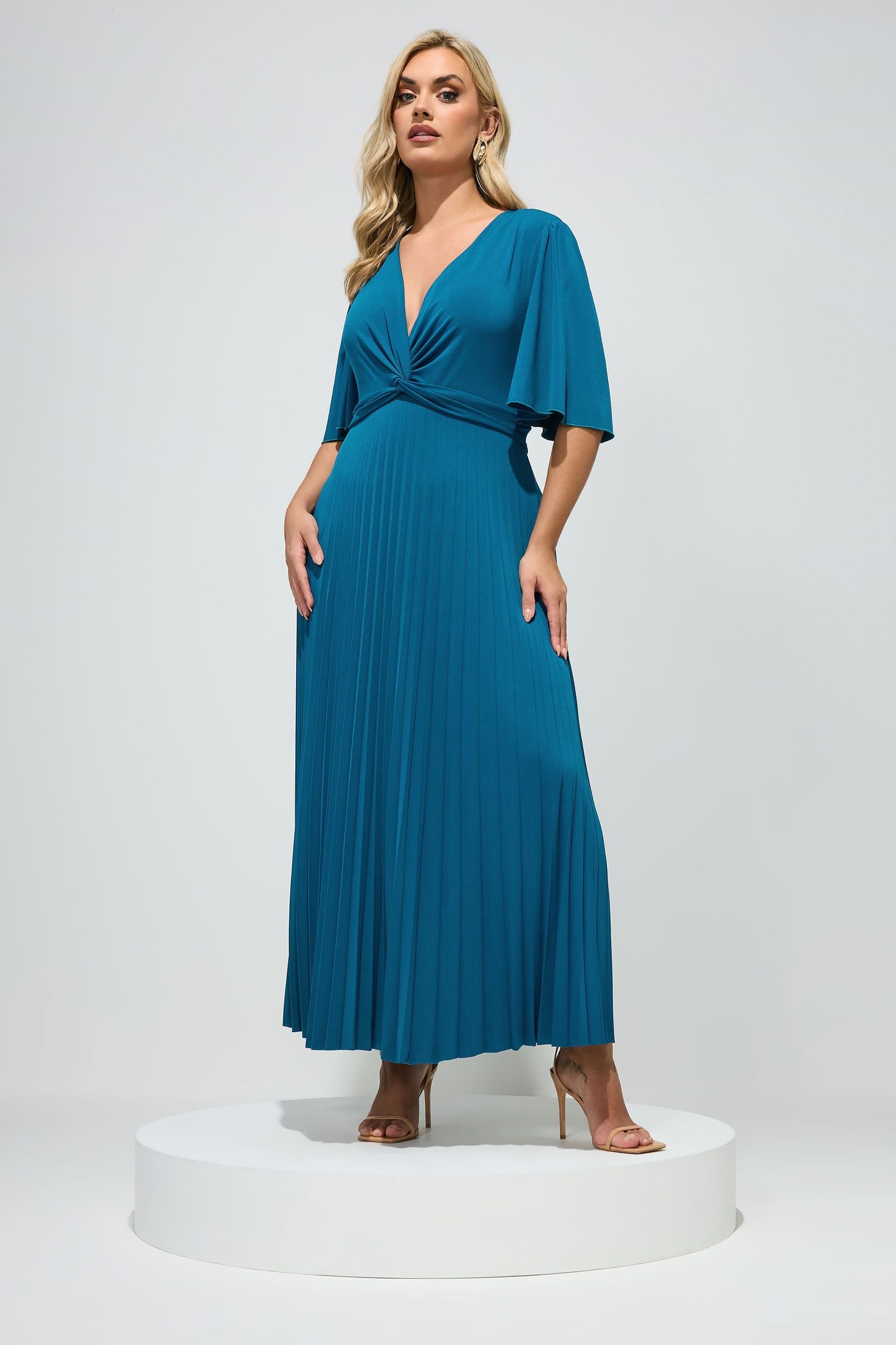 Yours Yours Women's Knot Pleated Maxi Dress in Teal