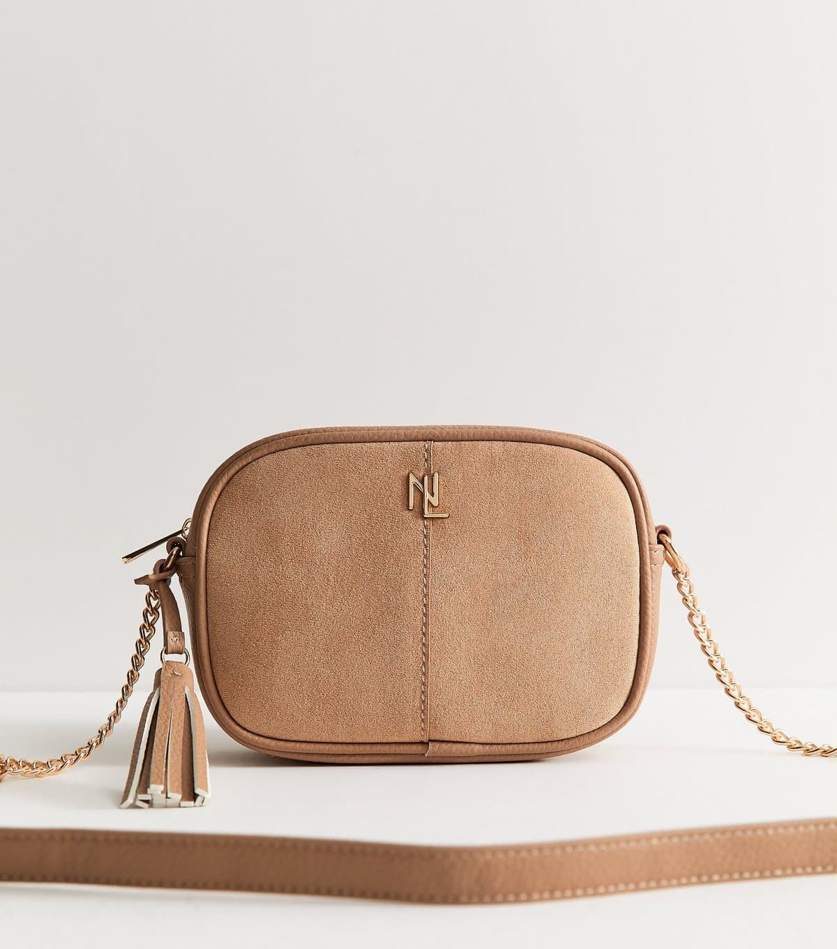 New Look Mink Faux Suede Paneled Crossbody Bag Vegan New Look
