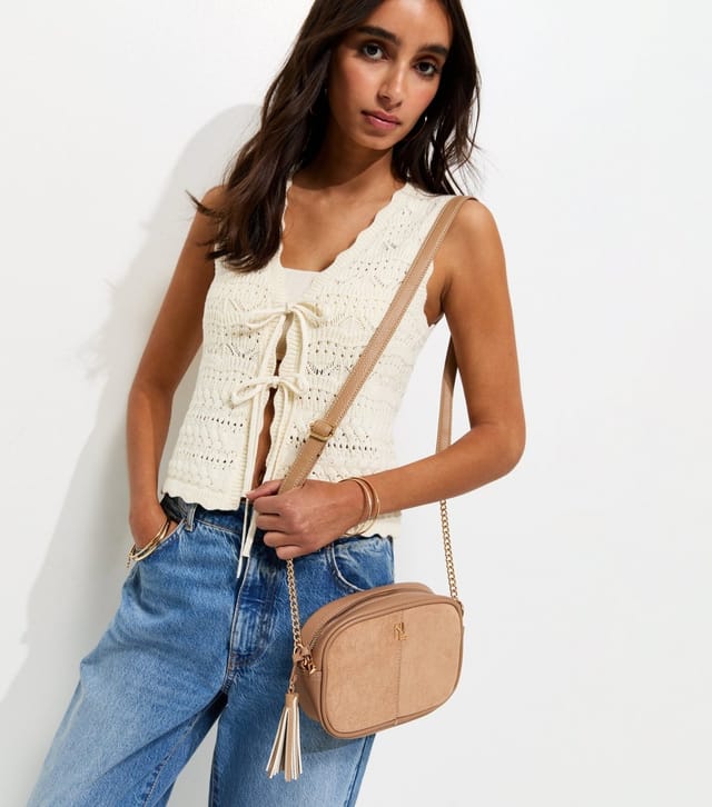 New Look Mink Faux Suede Paneled Crossbody Bag Vegan New Look - 2
