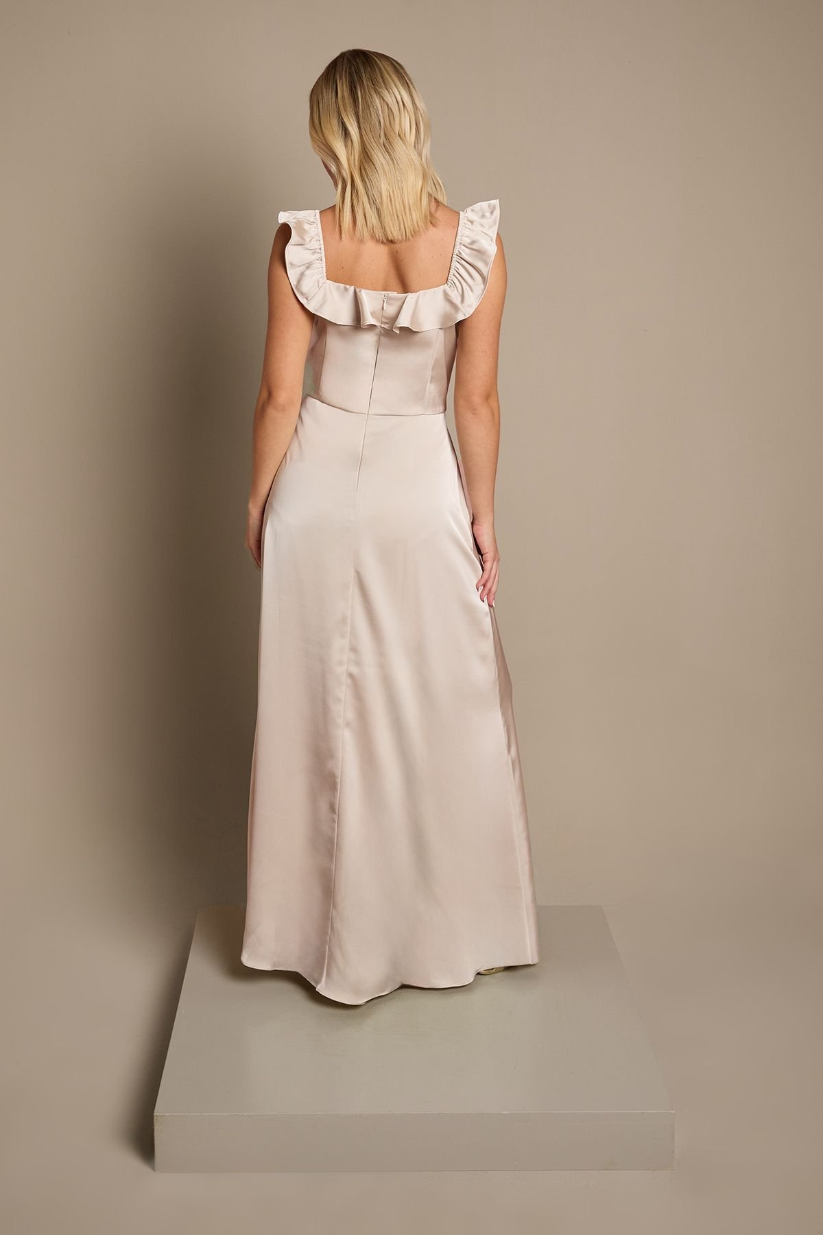 Coast Coast Women's Teen Ruffle Strap Satin Bridesmaid Dress in Champagne - 3