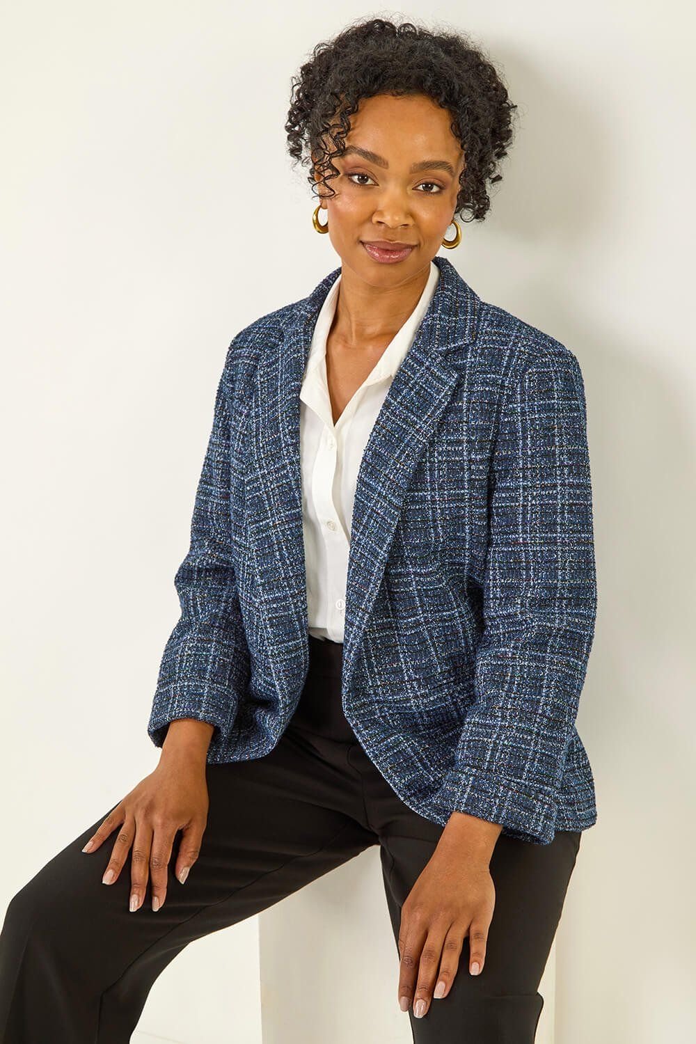 Roman Roman Women's Petite Boucle Stretch Blazer in Navy - 1