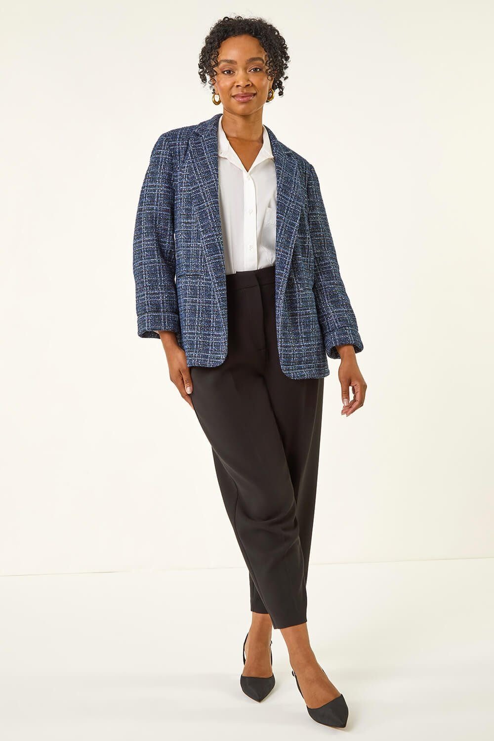 Roman Roman Women's Petite Boucle Stretch Blazer in Navy - 2