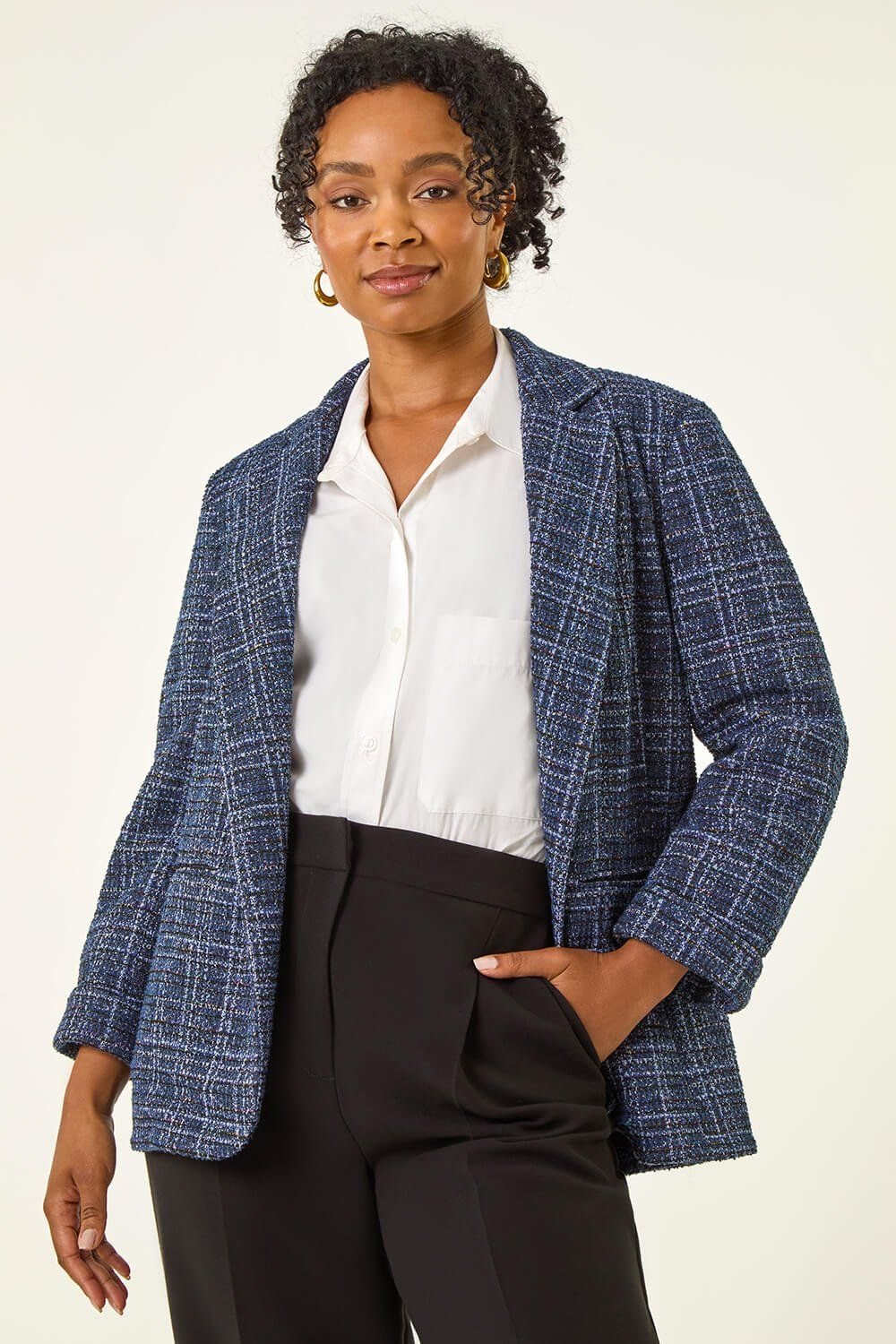 Roman Roman Women's Petite Boucle Stretch Blazer in Navy - 4