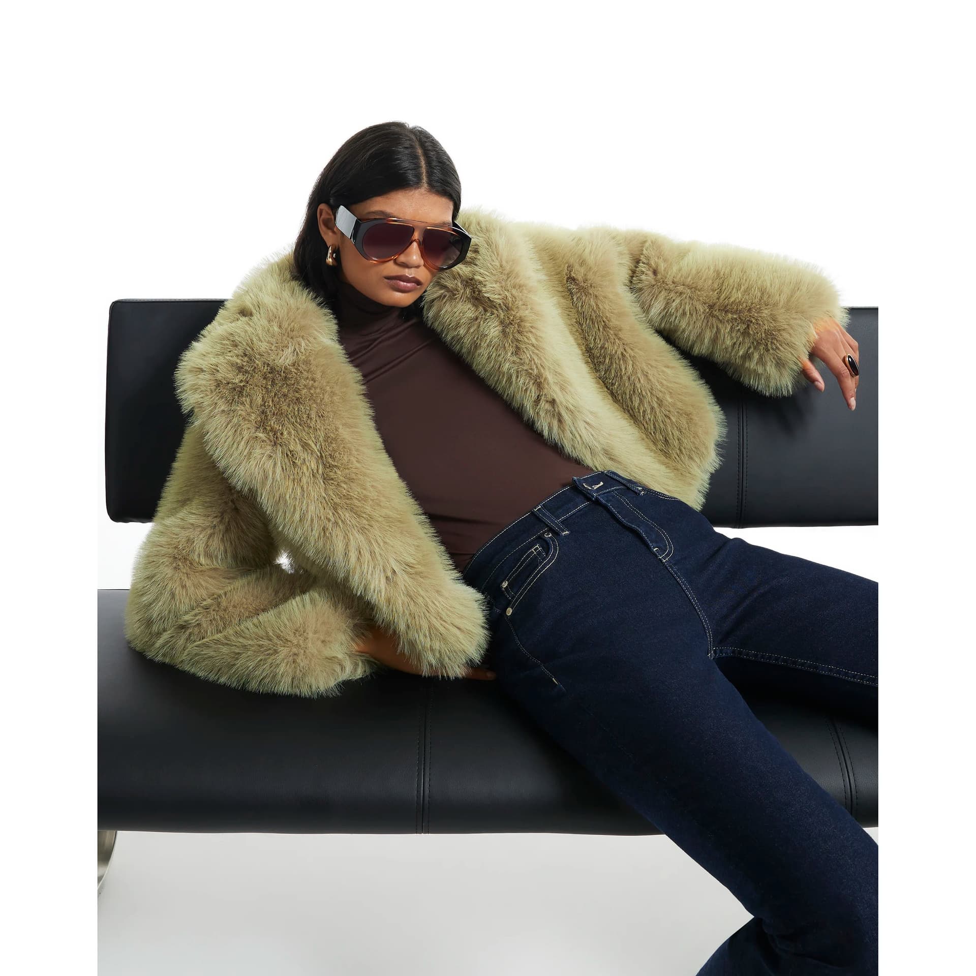 River Island River Island Womens Green Faux Fur Jacket