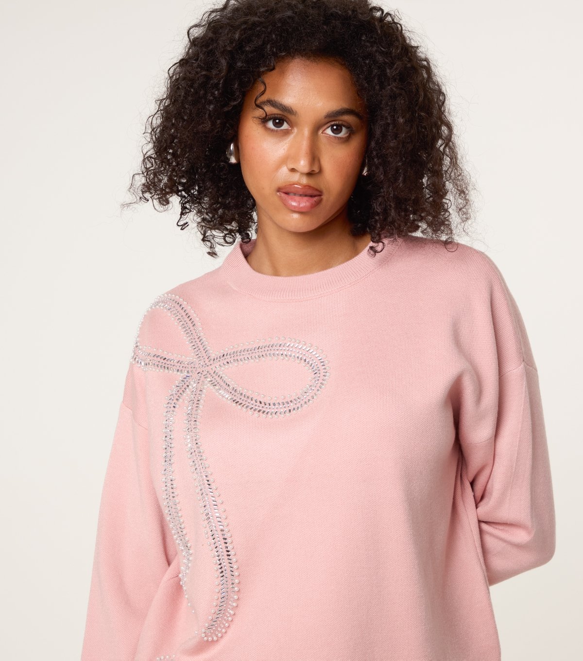 Blue Vanilla Women's Pink Bow Embellished Knitted Jumper Blue Vanilla New Look - 3