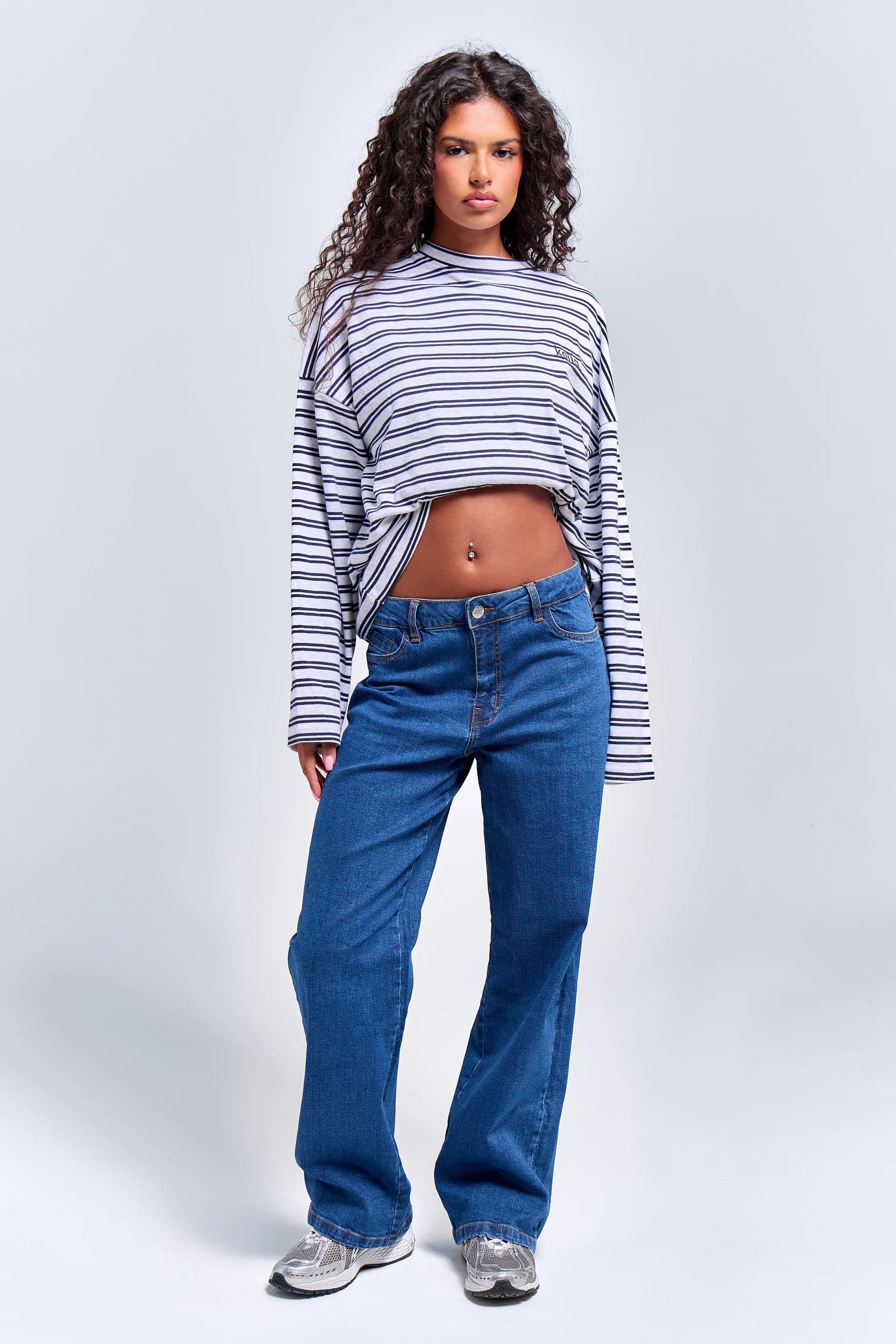 Kaiia Kaiia Denim Stretch Wide Leg Jean Mid Wash