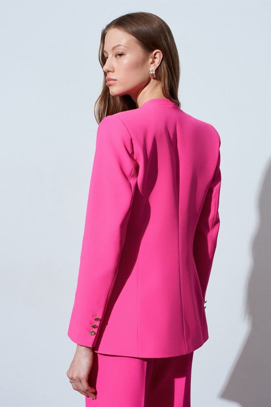 Dilvin Dilvin Women's Women's Slim Fit Crepe Blazer Jacket in Bright Pink