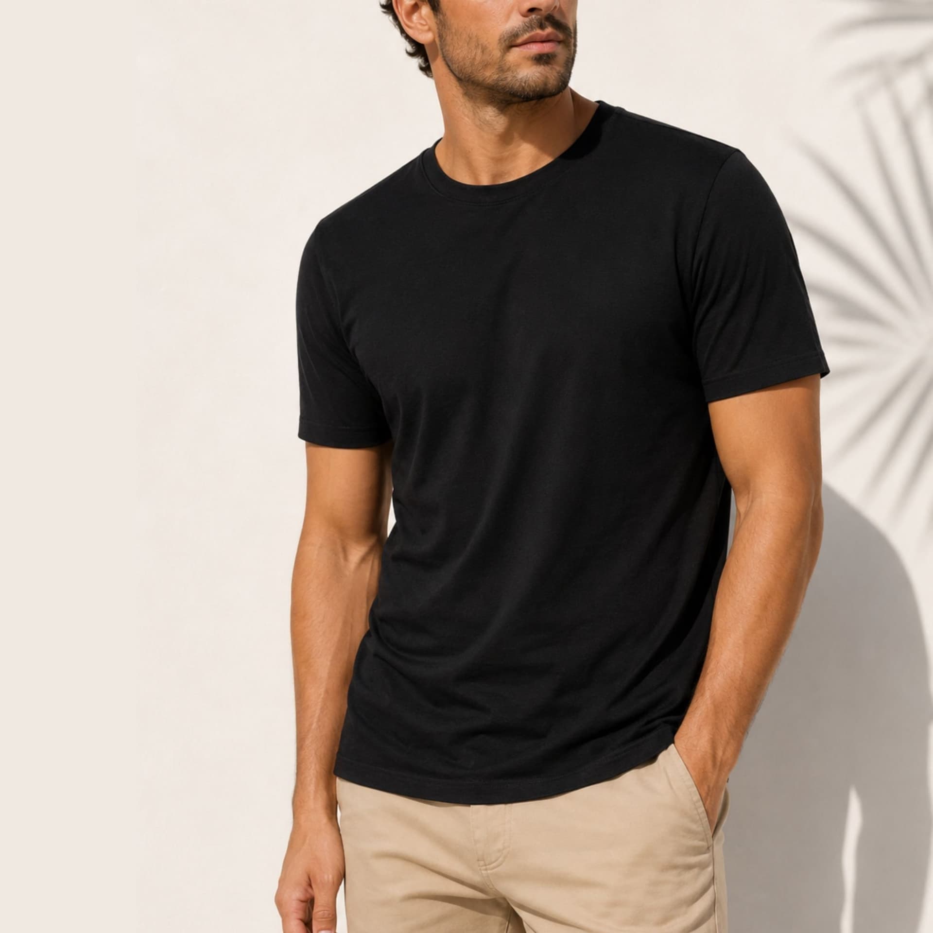 Panos Emporio Panos Emporio Men's Bamboo Cotton Blend T-Shirt in Black with Crew Neck