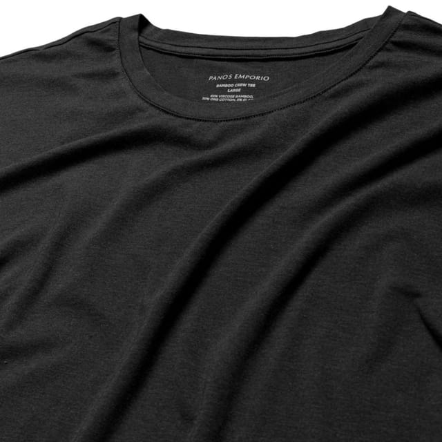 Panos Emporio Panos Emporio Men's Bamboo Cotton Blend T-Shirt in Black with Crew Neck - 3