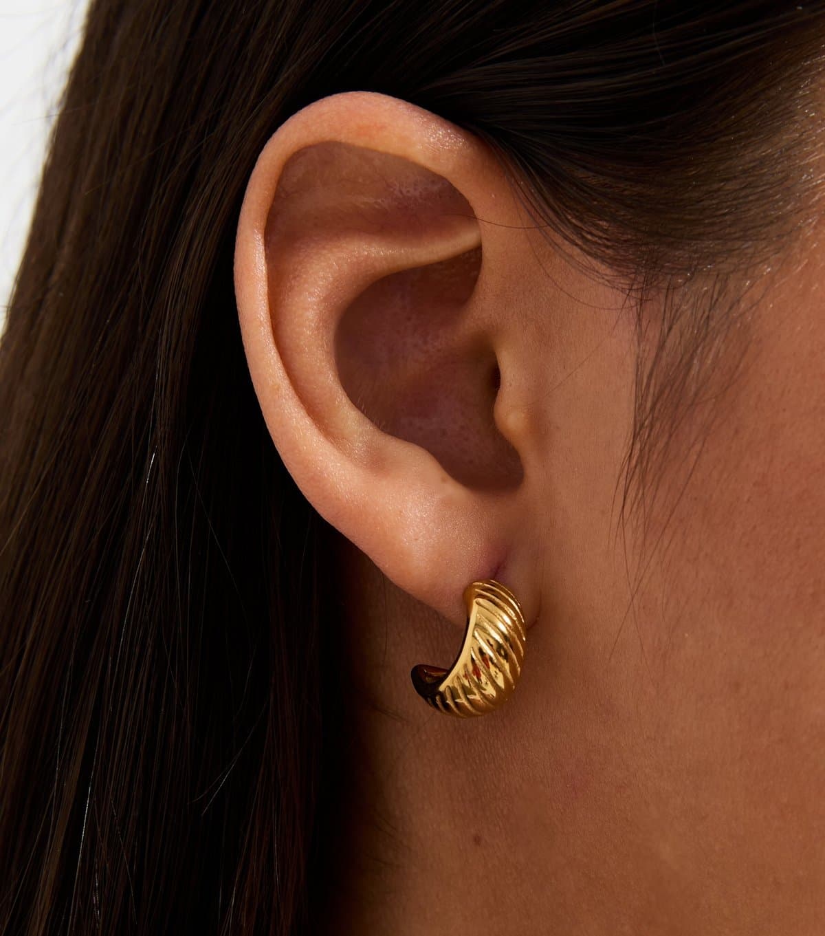 New Look New Look Gold Tone Waterproof Ridged Hoop Earrings
