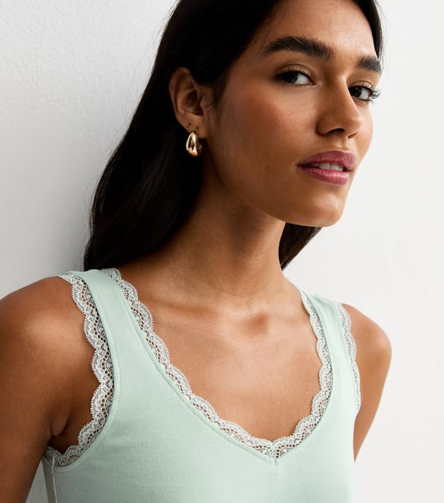 New Look Women's Mint Green Lace Trim Vest New Look - 2