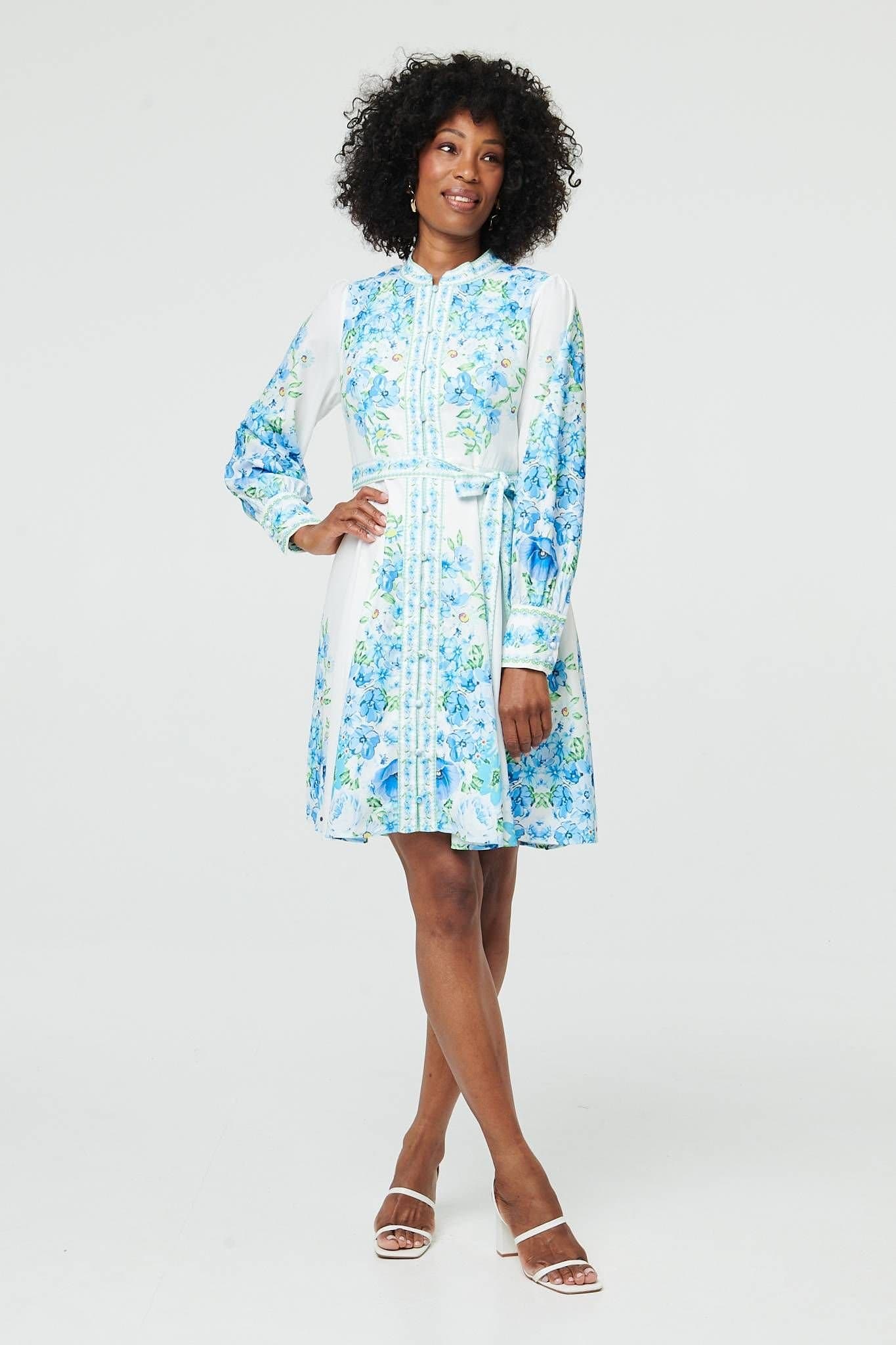 Izabel London Izabel London Women's Floral Border Print Tie Short Dress in White