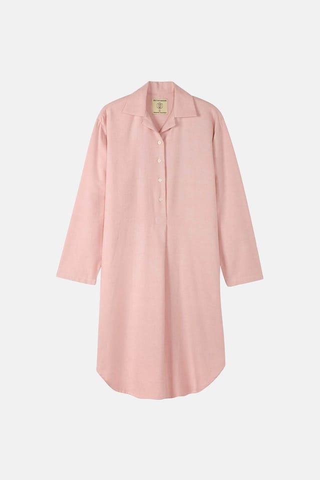 British Boxers British Boxers Women's Powder Pink 'Herringbone' Brushed Cotton Nightshirt in Light Pink - 2