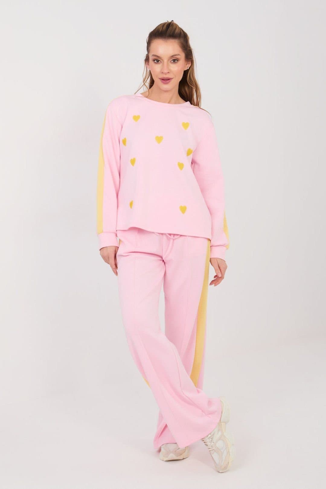 Love Lace Love Lace Pink Heart Stripe Sweatshirt Pants Set