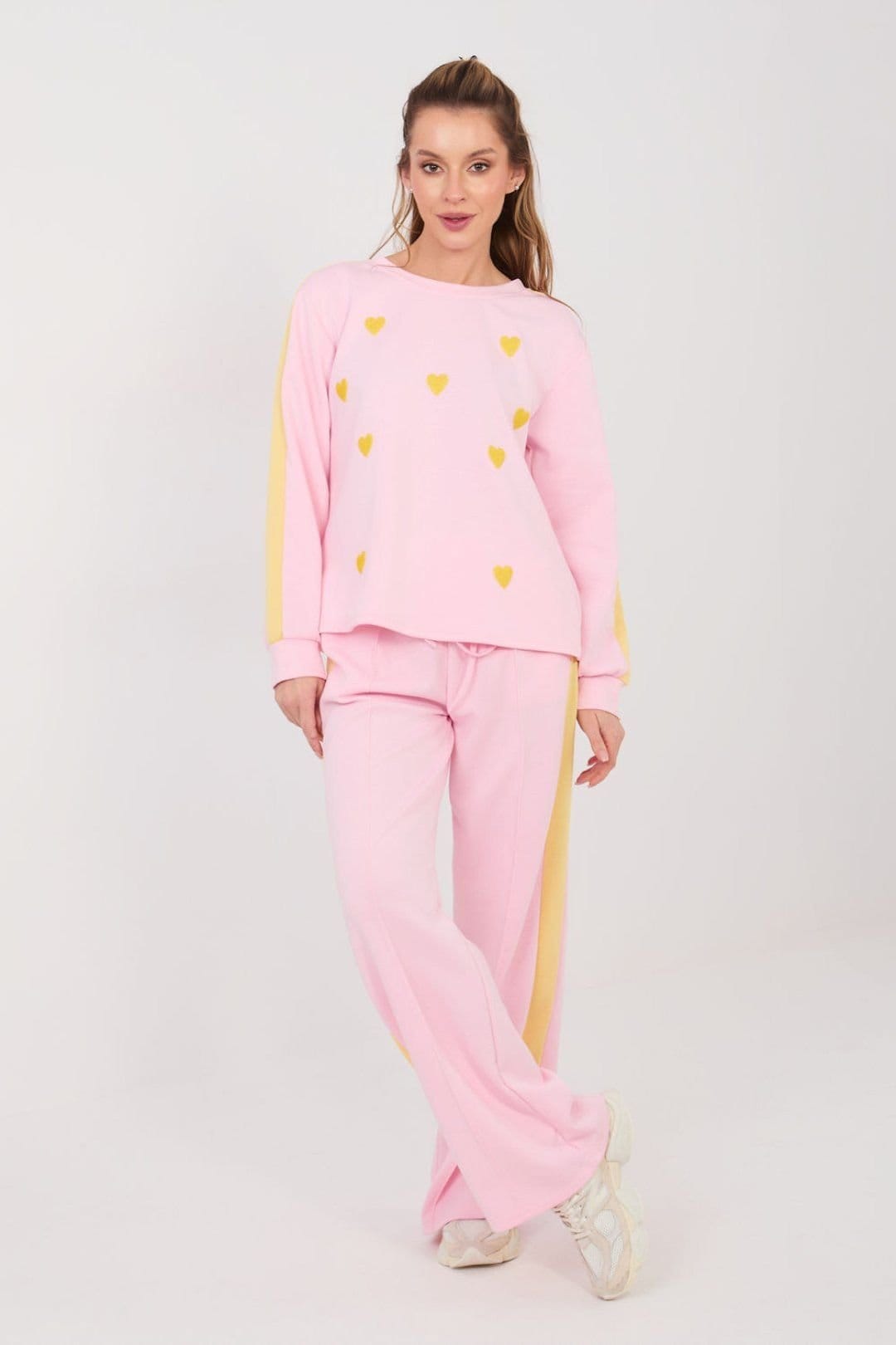 Love Lace Pink Heart Stripe Sweatshirt Pants Set