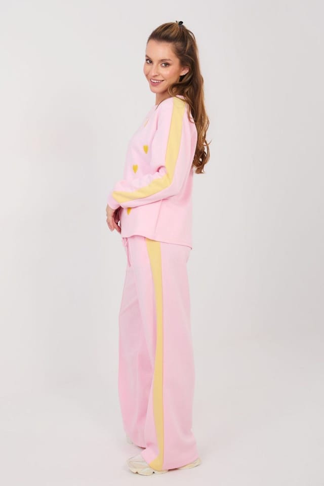 Love Lace Love Lace Women's Buttery Soft Heart Stripe Sweatshirt Pants Set in Pink - 2