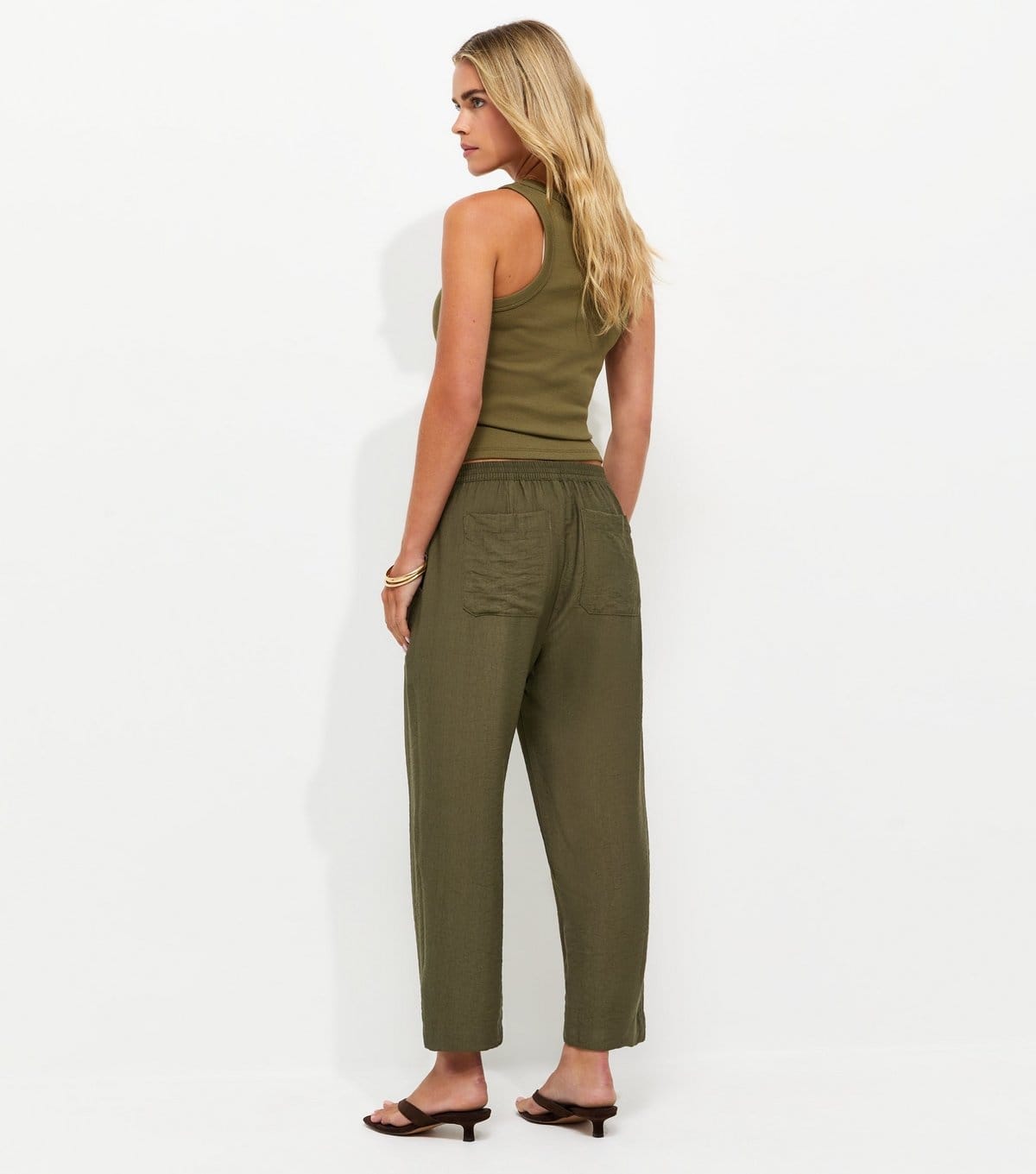 New Look Women's Petite Light Khaki Cropped Straight Leg Trousers New Look - 4