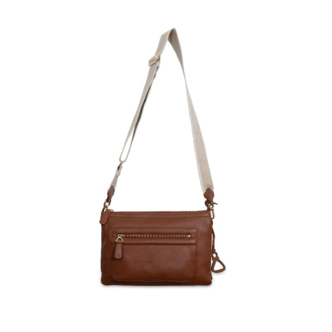 SADDLER SADDLER Women's 'Ellen' 3 Section Handmade Leather Zip Top Crossbody Bag in Tan