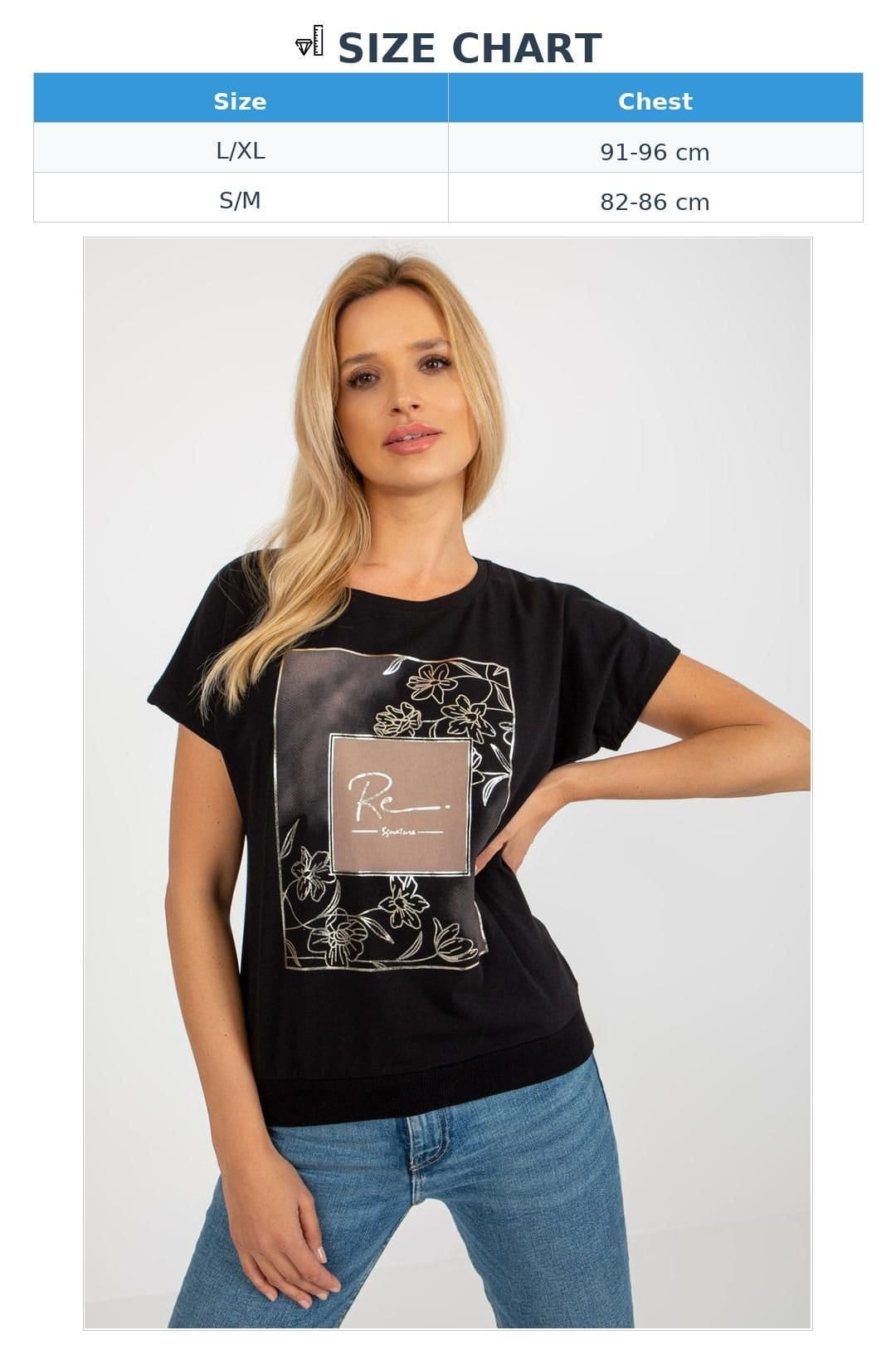 Love Lace Love Lace Women's Straight Cut Short Sleeve Round Blouse Print in Black - 4