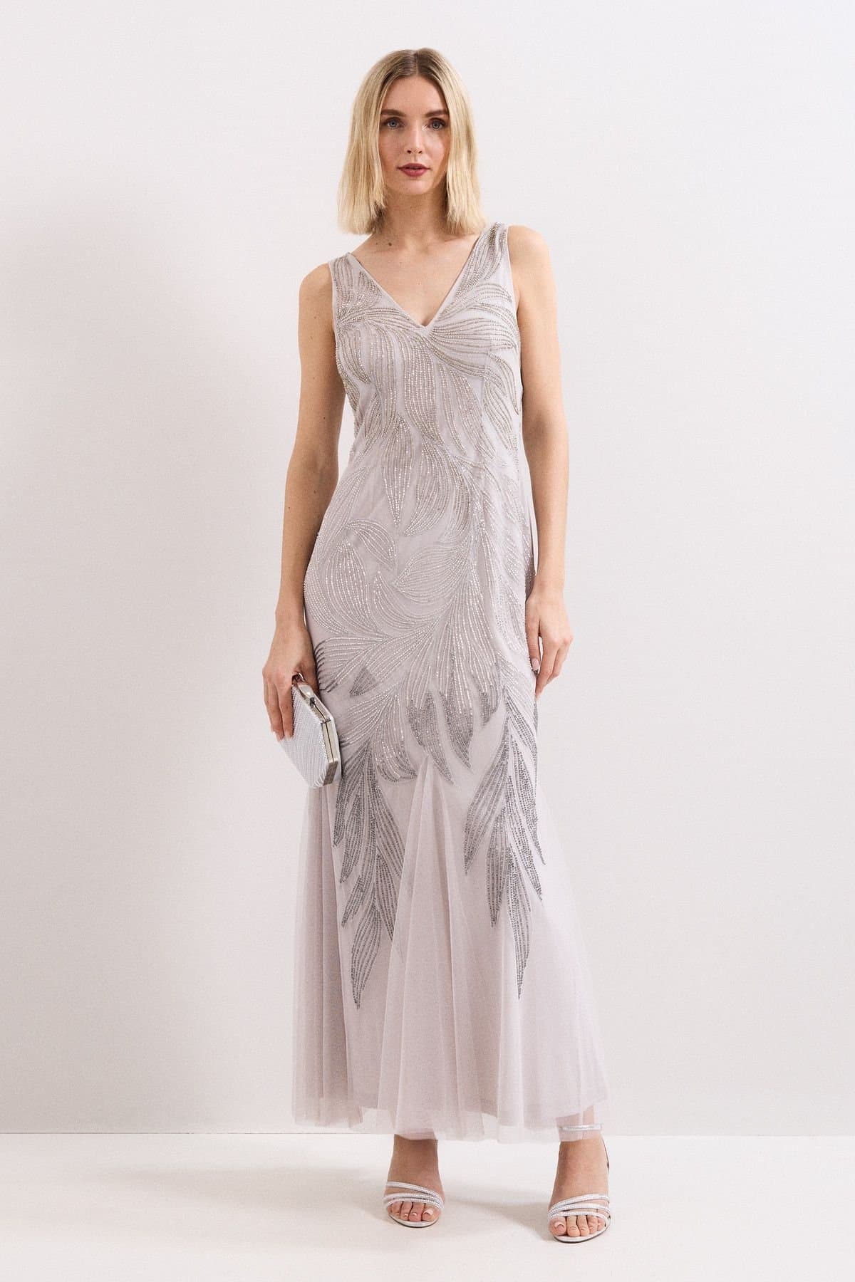 Phase Eight Phase Eight Women's Reina V-Neck Maxi Dress in Metallic Silver