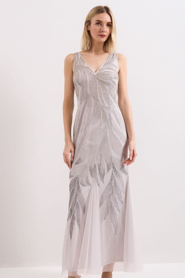 Phase Eight Phase Eight Women's Reina V-Neck Maxi Dress in Metallic Silver - 3