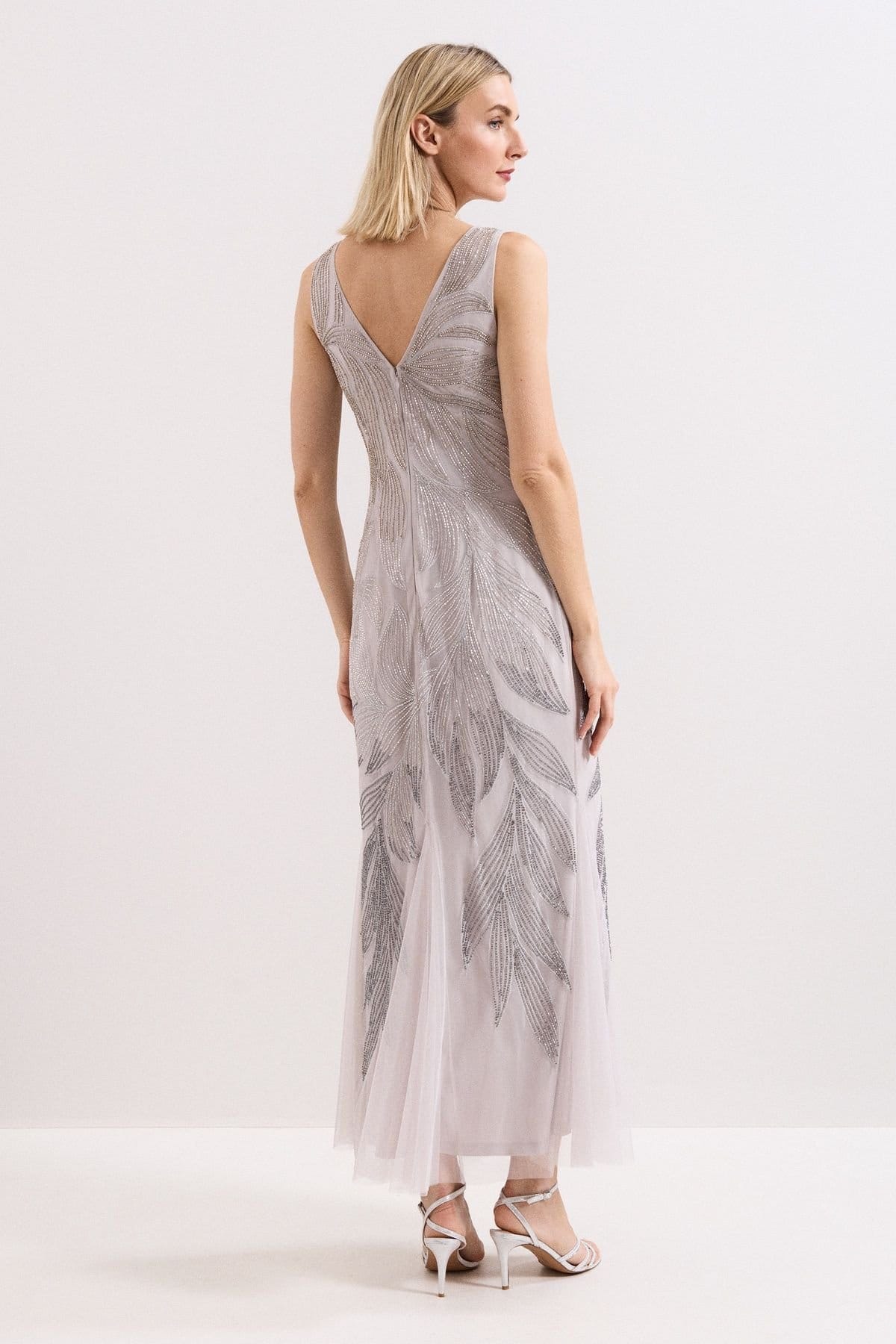 Phase Eight Phase Eight Women's Reina V-Neck Maxi Dress in Metallic Silver - 4