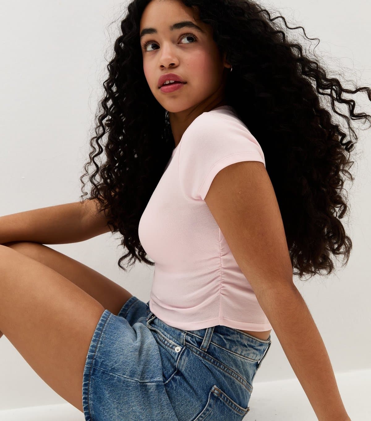 New Look Girls' Pink Ruched Side Cap Sleeve T-Shirt New Look