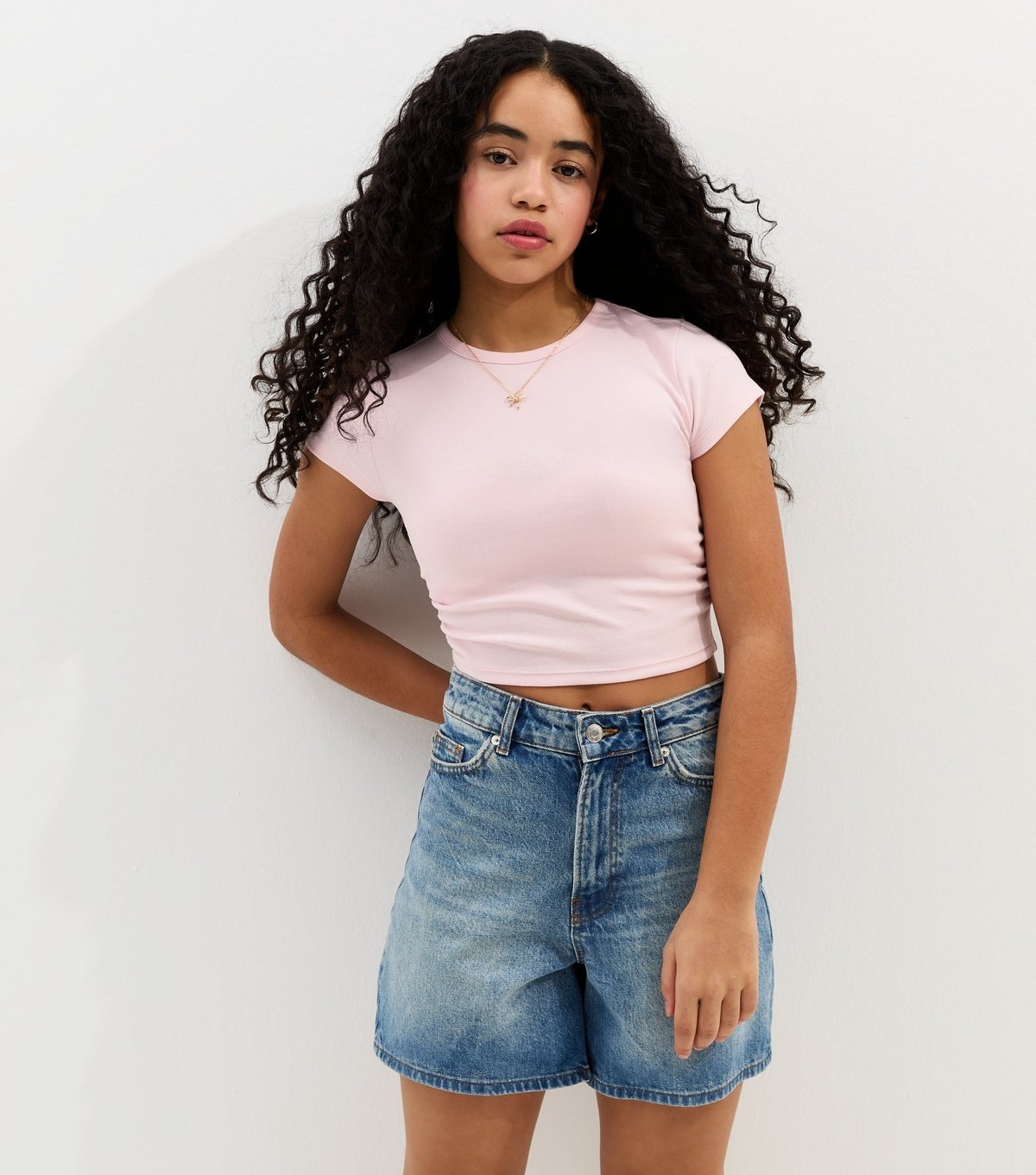 New Look Girls' Pink Ruched Side Cap Sleeve T-Shirt New Look - 2