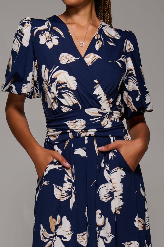 Jolie Moi Jolie Moi Women's Puff Sleeve Jersey Maxi Dress in Navy - 3