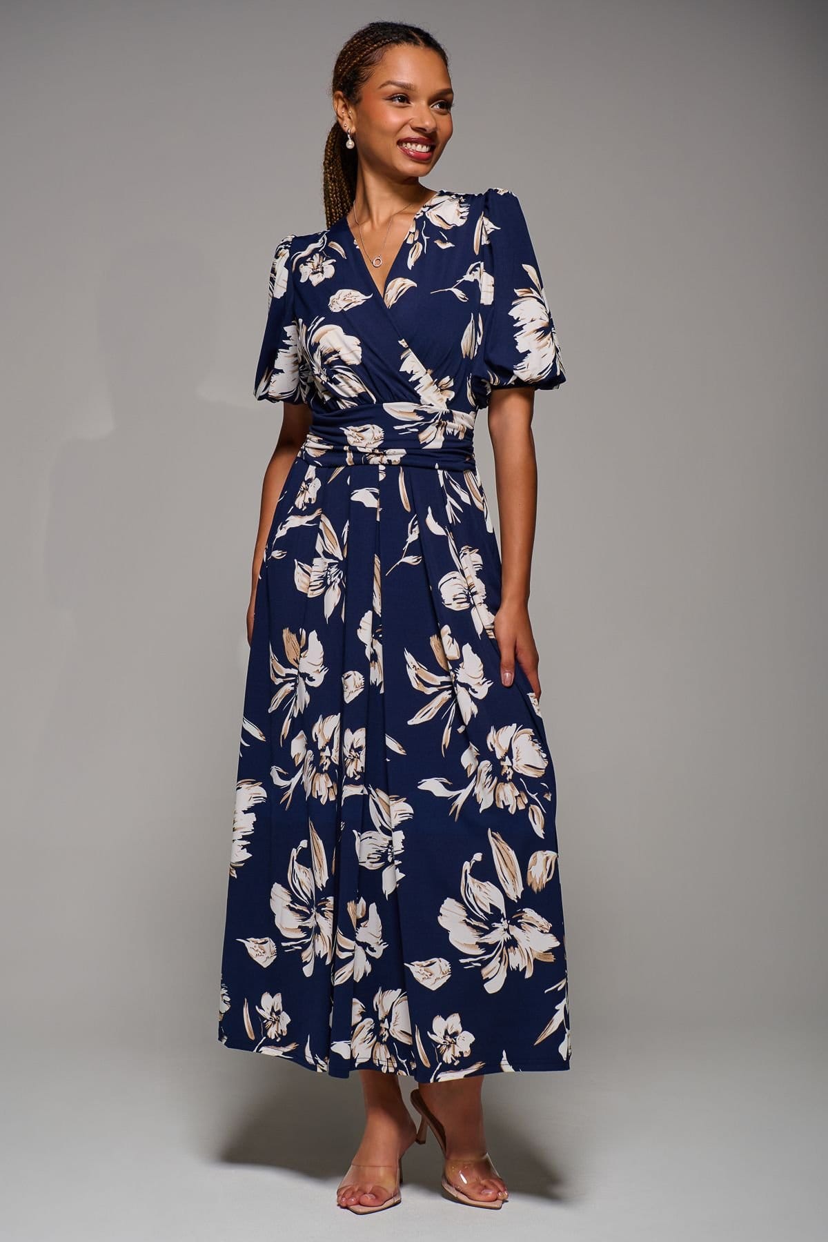 Jolie Moi Jolie Moi Women's Puff Sleeve Jersey Maxi Dress in Navy - 4